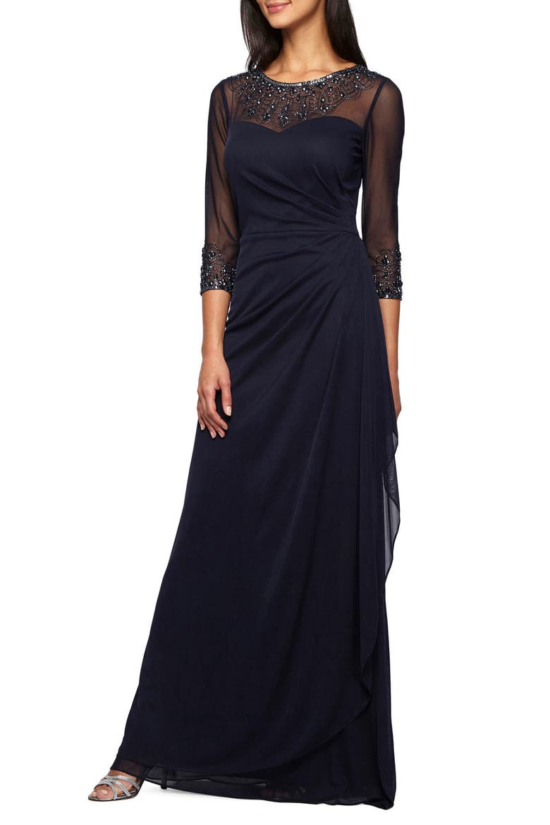 Embellished Chiffon Evening Gown, Main, color, DARK NAVY