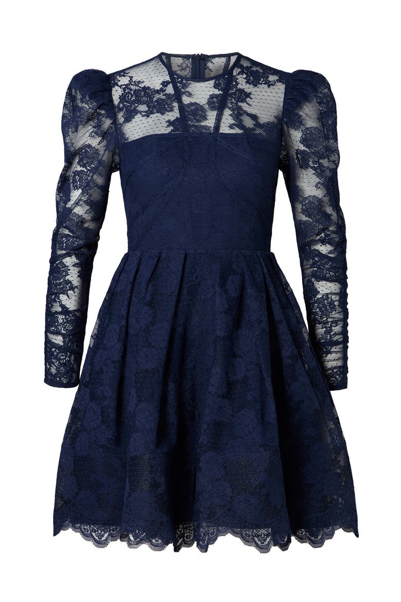 Leoni Lace Long Sleeve Mini Dress, Alternate, color, Dark Blue