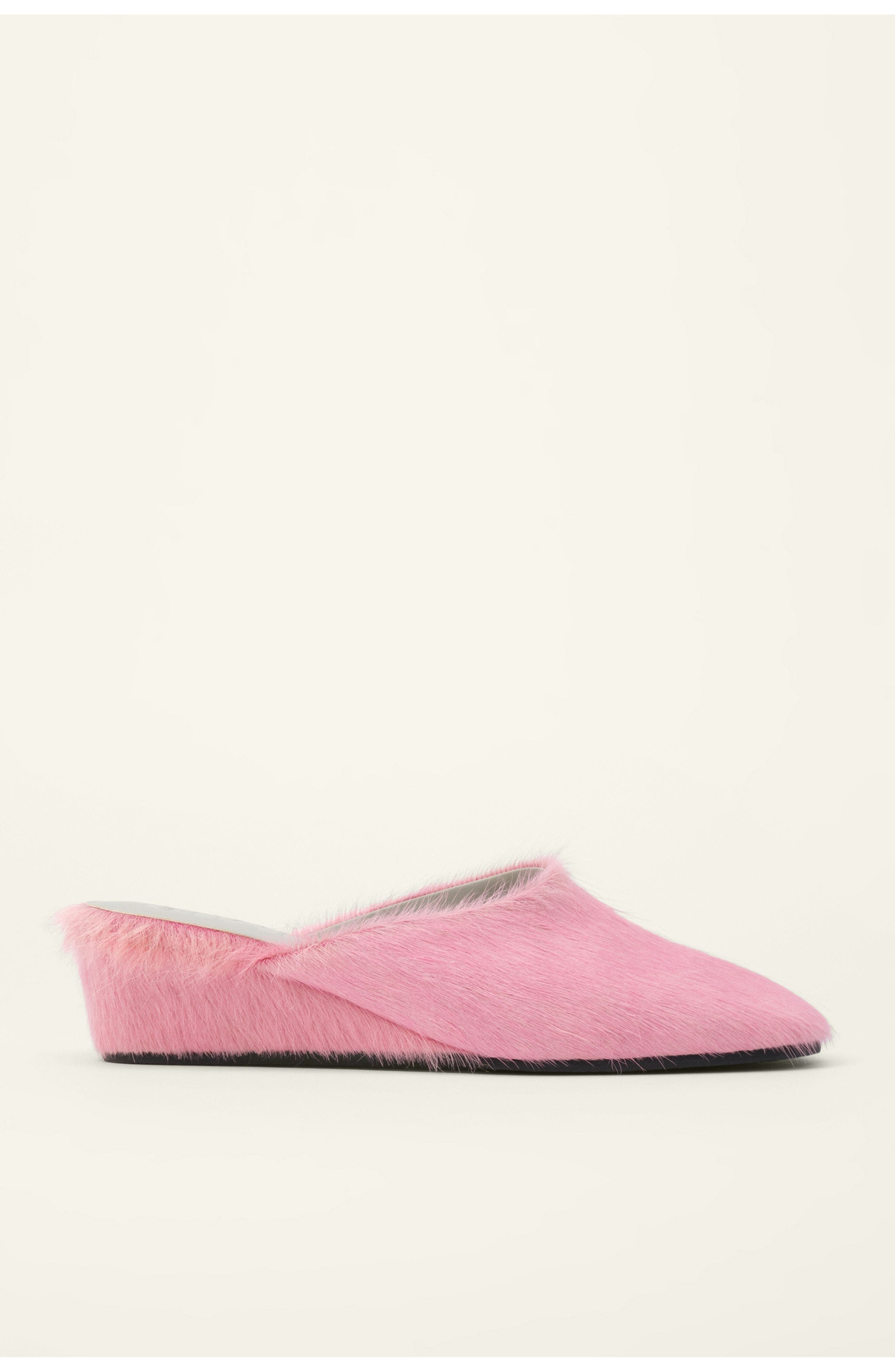 Leather Fur Wedge Mule, Main, color, PINK