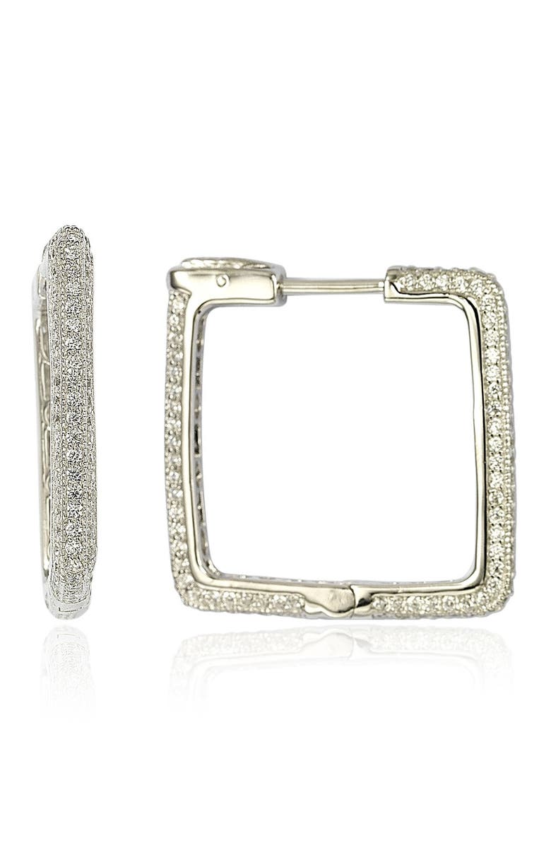 SUZY LEVIAN Sterling Silver Modern Pave CZ Square Hoop Earrings, Main, color, White