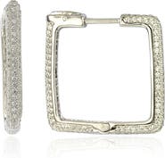 SUZY LEVIAN Sterling Silver Modern Pave CZ Square Hoop Earrings
