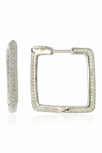 SUZY LEVIAN Sterling Silver Modern Pave CZ Square Hoop Earrings