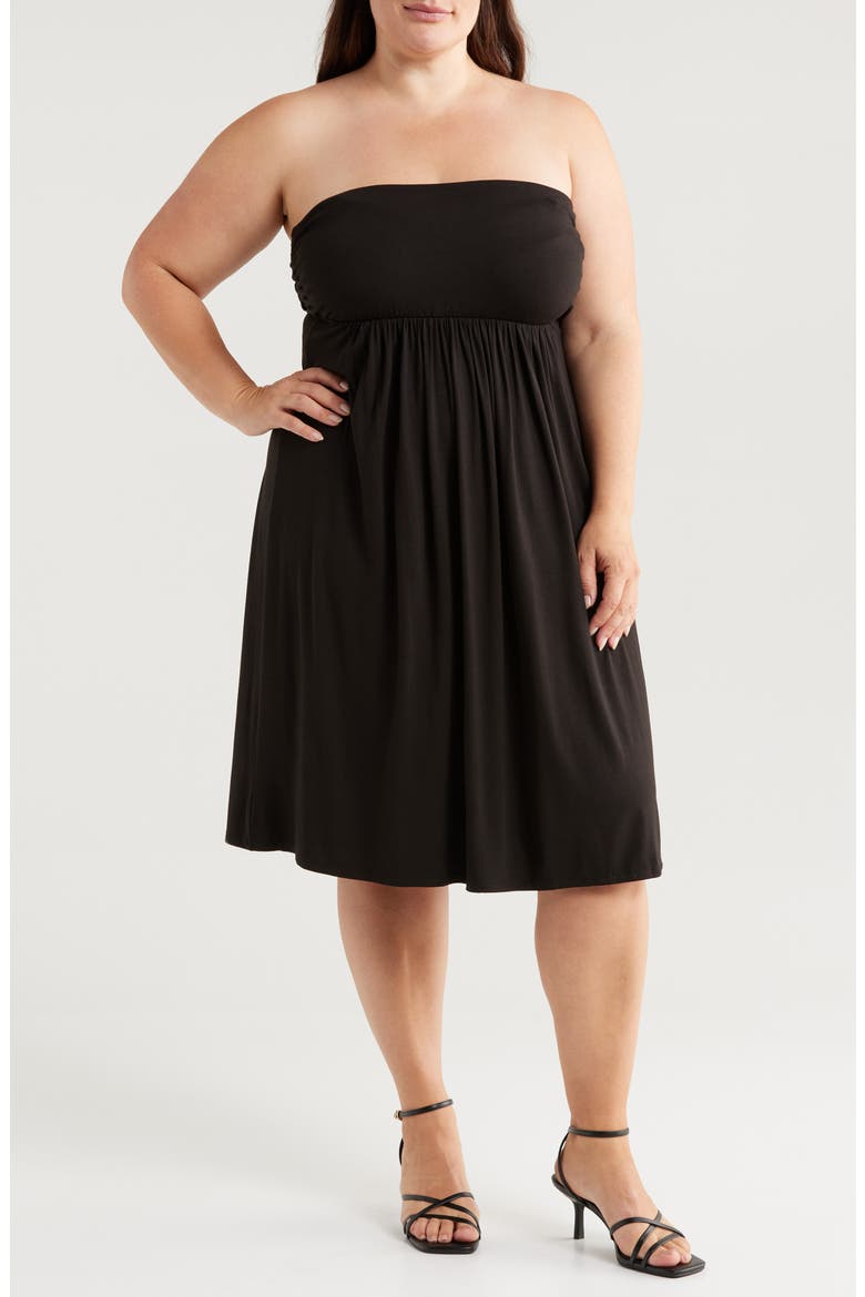 Strapless Jersey Midi Dress, Main, color, BLACK