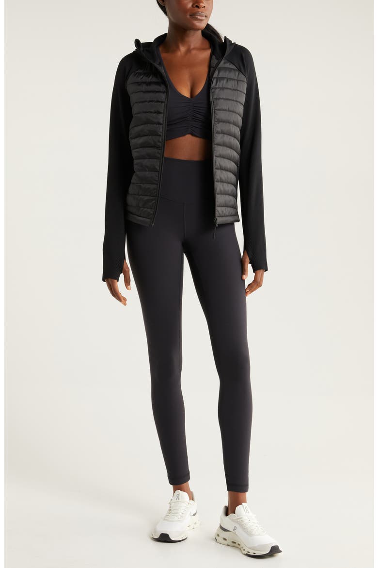 Seamless Mixed Media Puffer Jacket, Alternate, color, BLACK