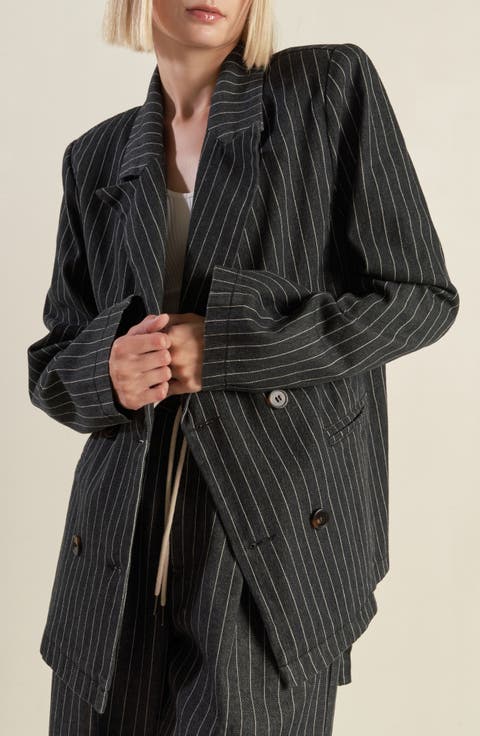 Stripe Double Breasted Denim Blazer