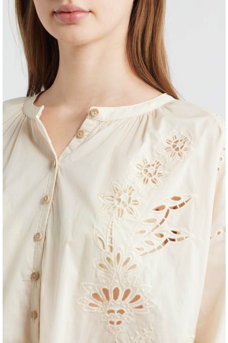 Artisanal Embroidered Eyelet Cotton Button-Up Shirt, Alternate, color, LIGHT PINK