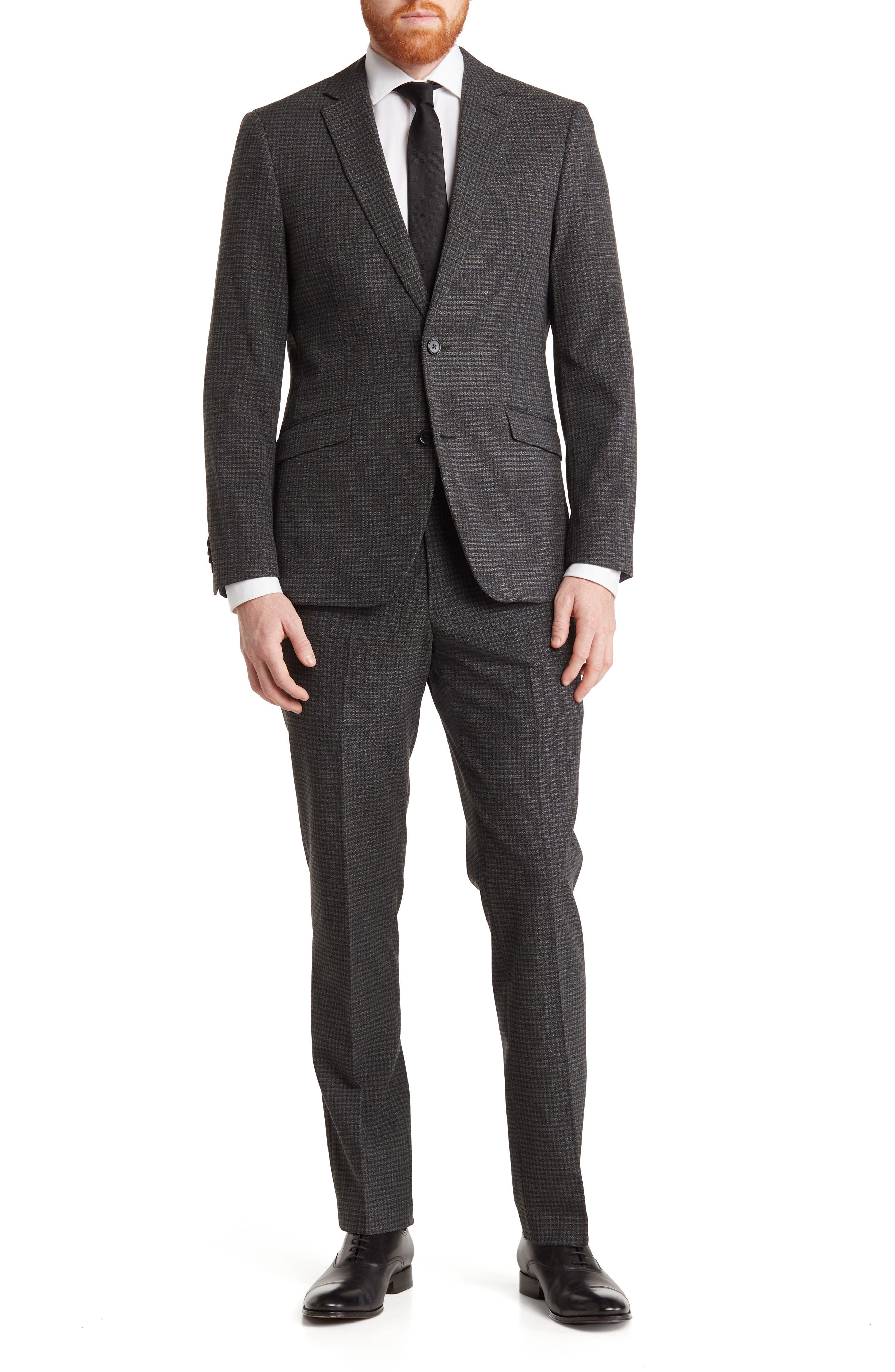SAVILE ROW CO Gray Check Notch Lapel Two-Piece Suit Set