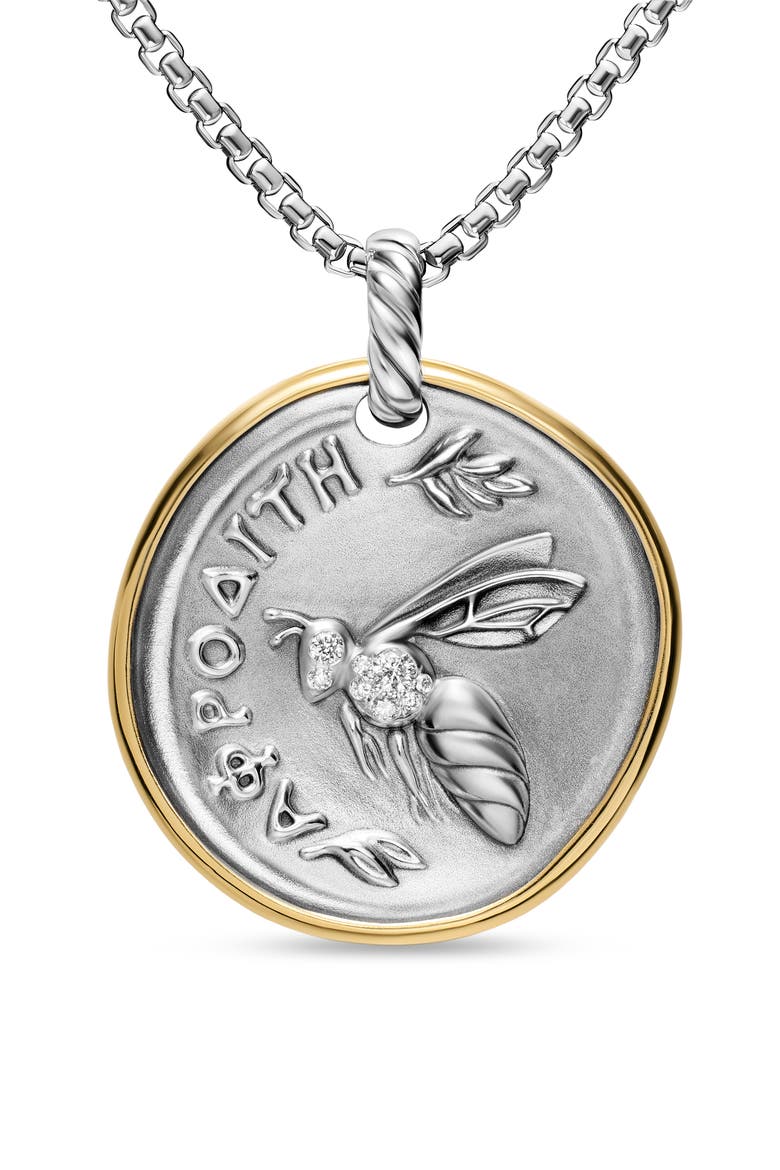 Aphrodite Medallion Amulet Sterling Silver with 14K Yellow Gold and Diamonds, 29.5mm, Alternate, color, SILVER PAVE