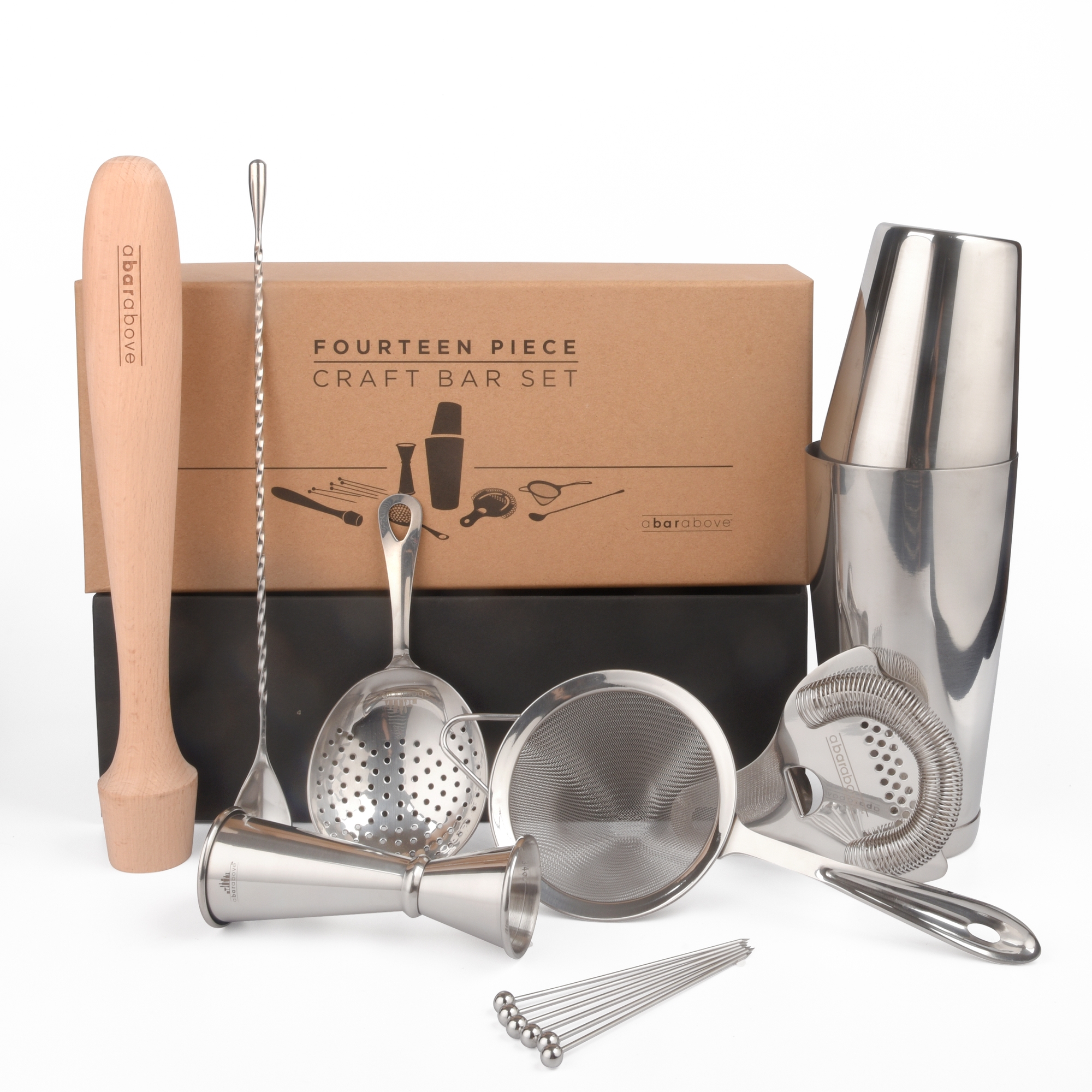 A Bar Above 14-Piece Craft Bar Set, Stainless Steel - Stainless Steel