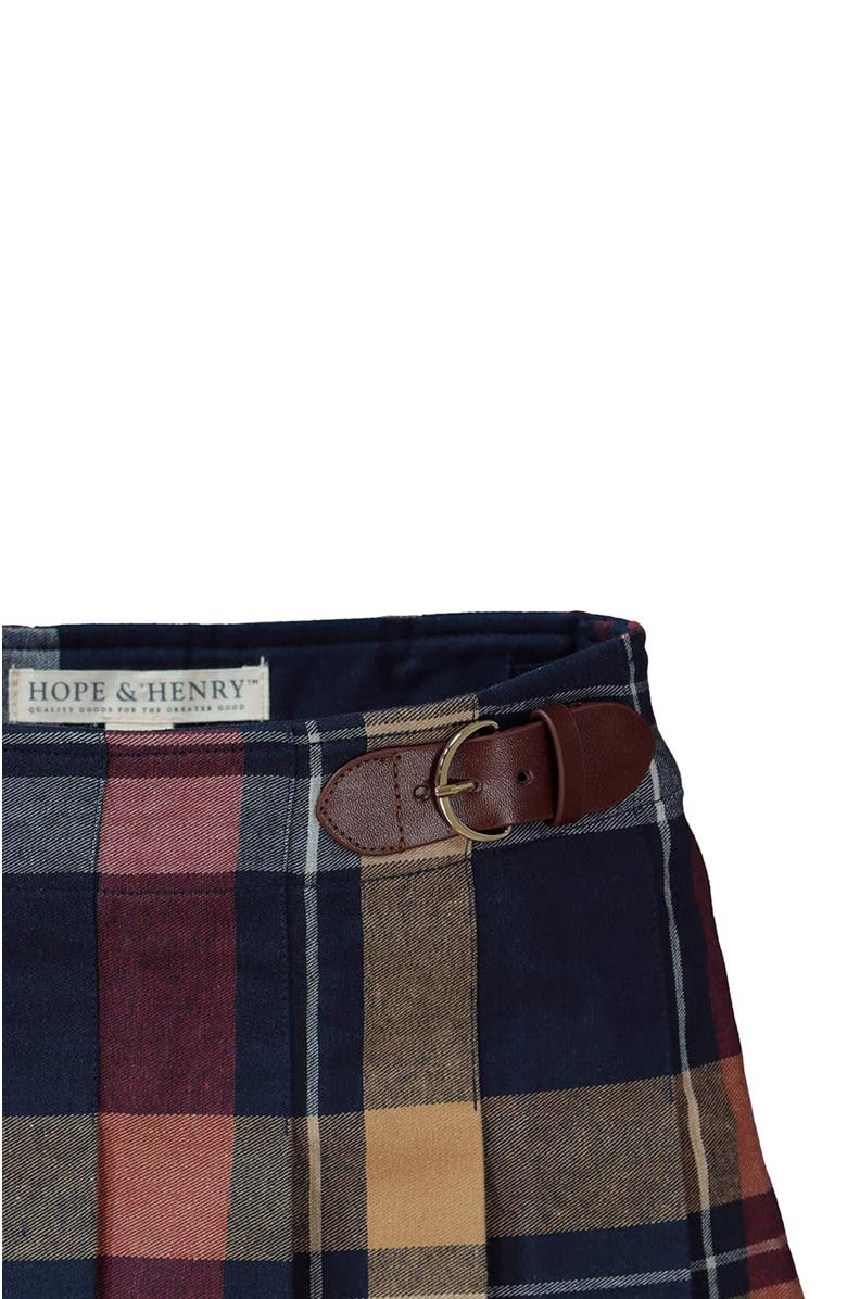 Hope & Henry Girls' Organic Pleated Buckle Skirt, Toddler, Alternate, color, Navy Multi Plaid