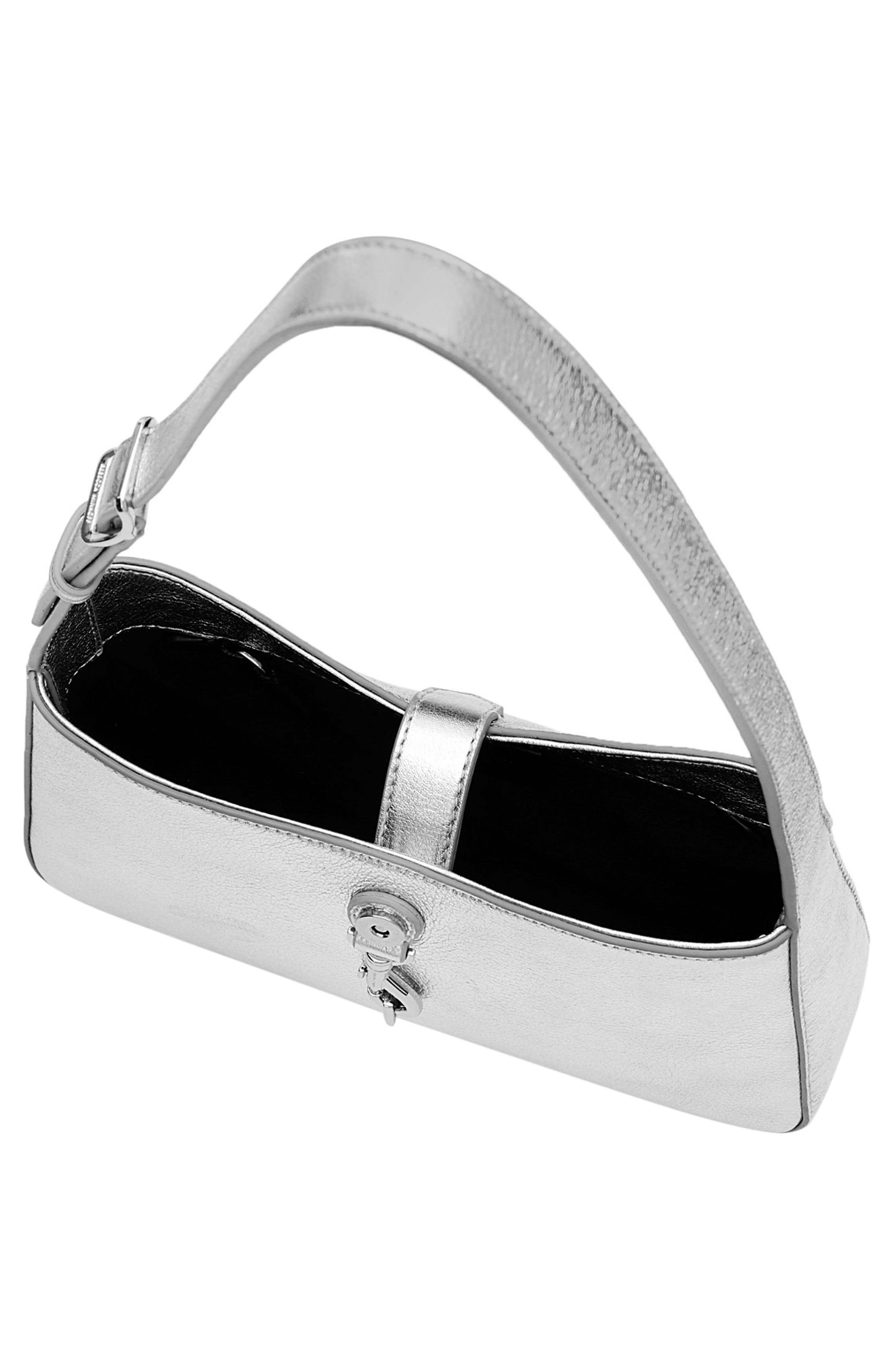 Rebecca Minkoff Small Megan Metallic Leather Shoulder Bag, Alternate, color, Silver