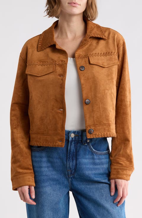 Whipstitch Faux Suede Bomber Jacket