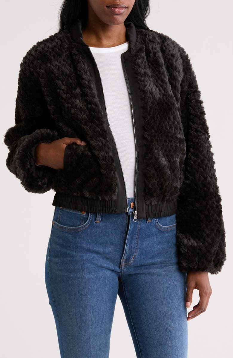 Democracy Faux Fur Cropped Bomber Jacket, Main, color,