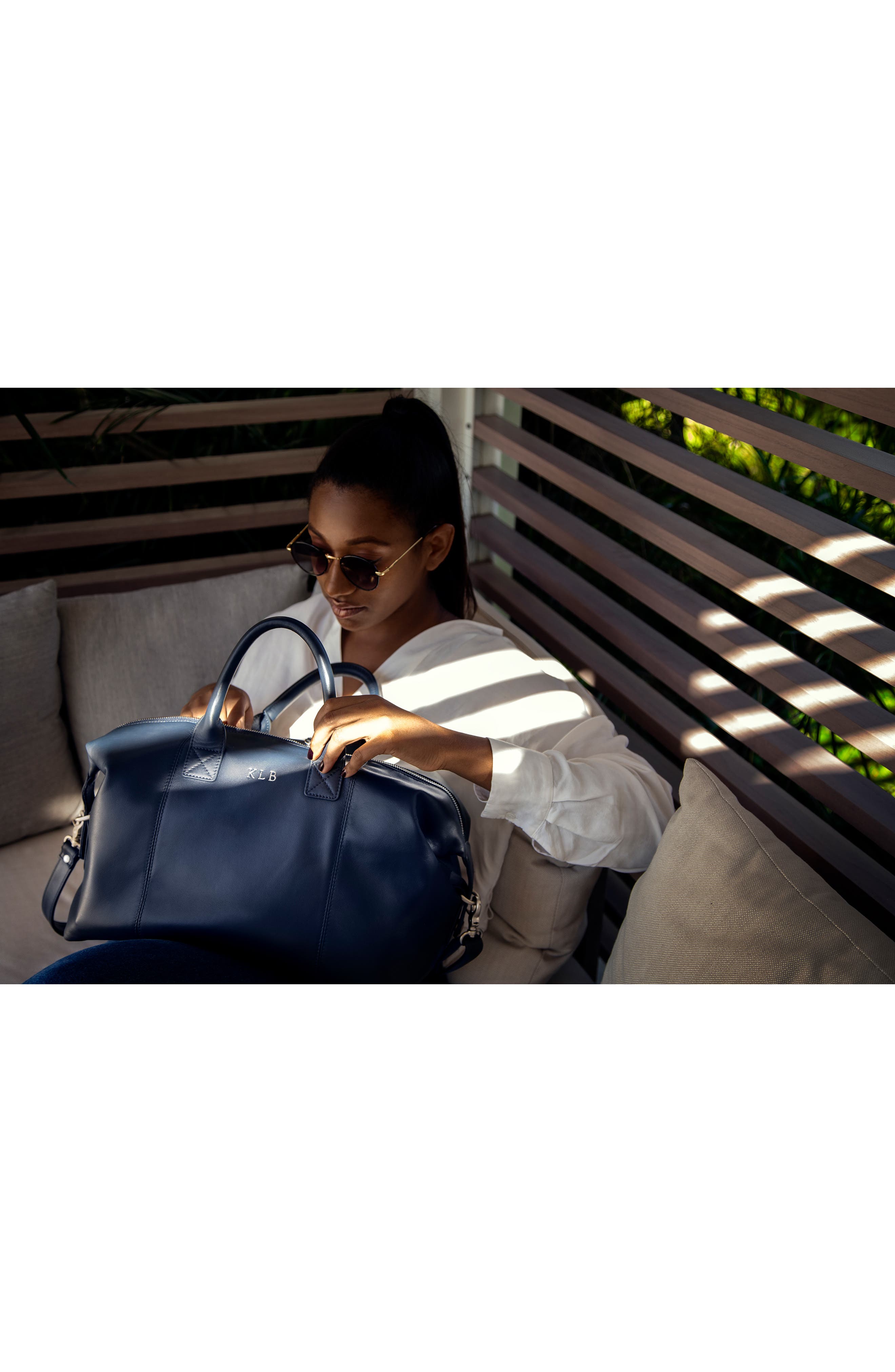 Leather Duffle Bag, Alternate, color, NAVY BLUE