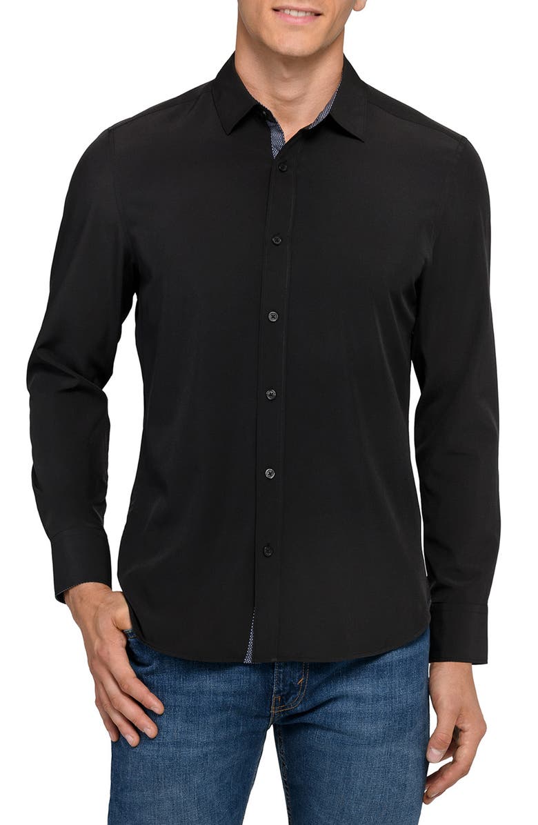 CONSTRUCT Solid Woven Long Sleeve Basic, Main, color, Black