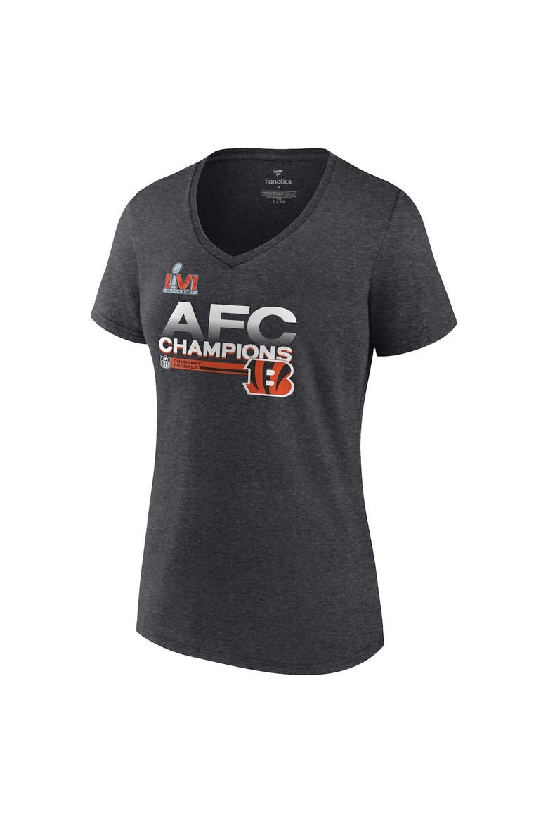 Women's Fanatics Branded Heathered Charcoal Cincinnati Bengals 2021 AFC Champions Locker Room Trophy Collection V-Neck T-Shirt, Alternate, color, Heather Charcoal