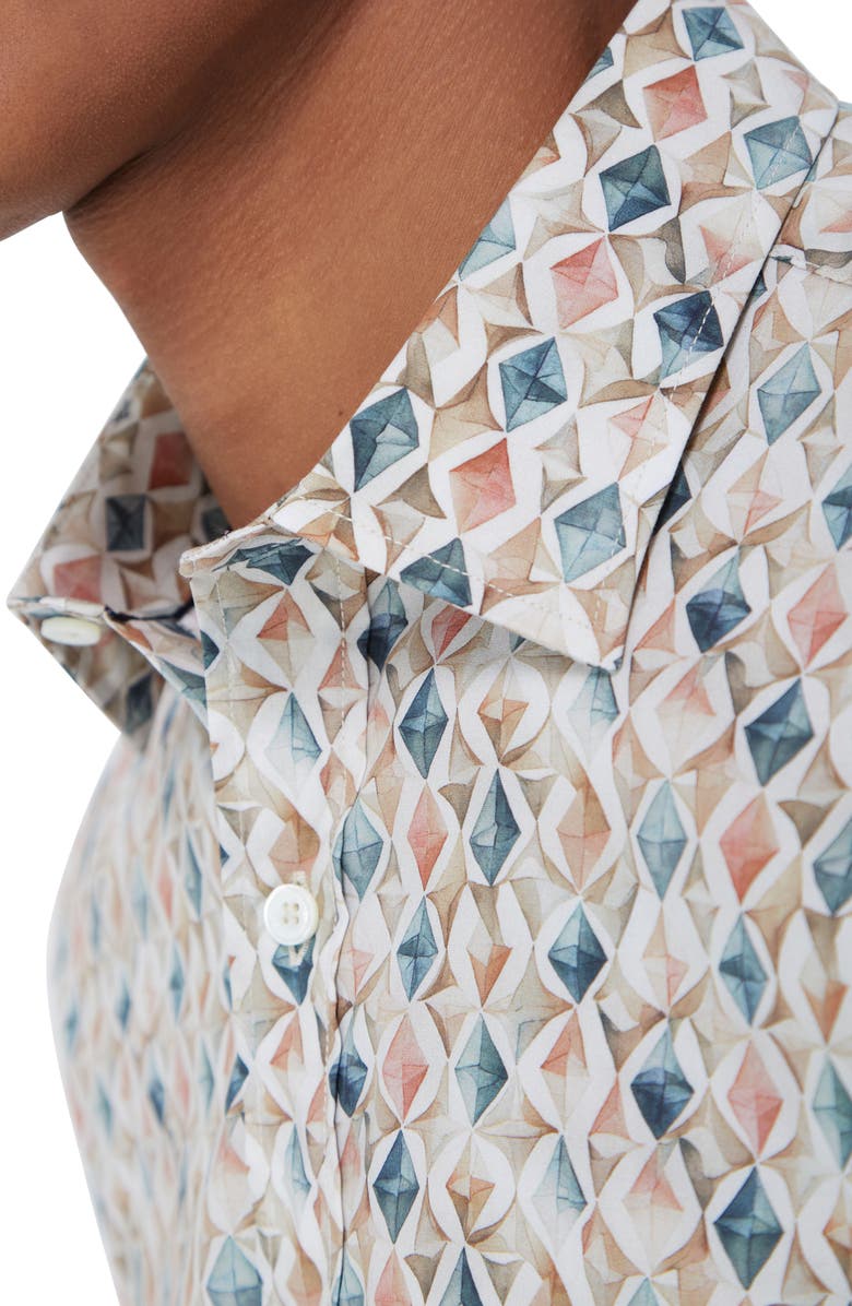 Bugatchi Julian Shaped Fit Mosaic Print Stretch Button-Up Shirt, Alternate, color, Desert