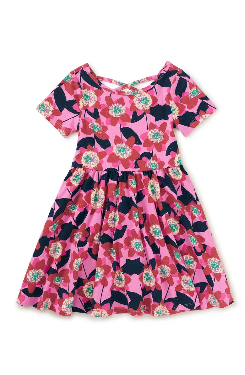 Tea Collection Short Sleeve Ballet Dress, Main, color, Block Print Passion Flower