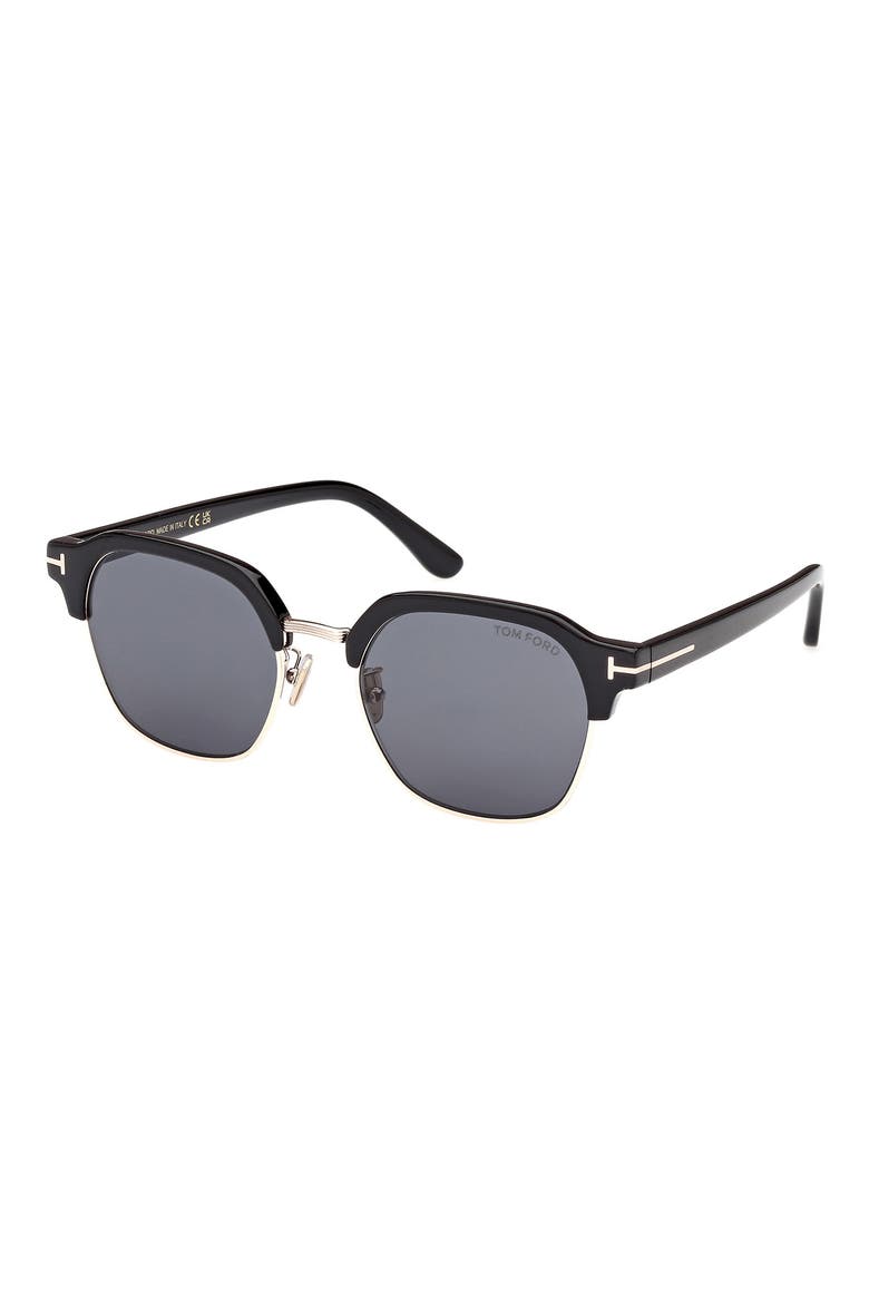 54mm Browline Sunglasses, Alternate, color, SHINY BLACK / SMOKE