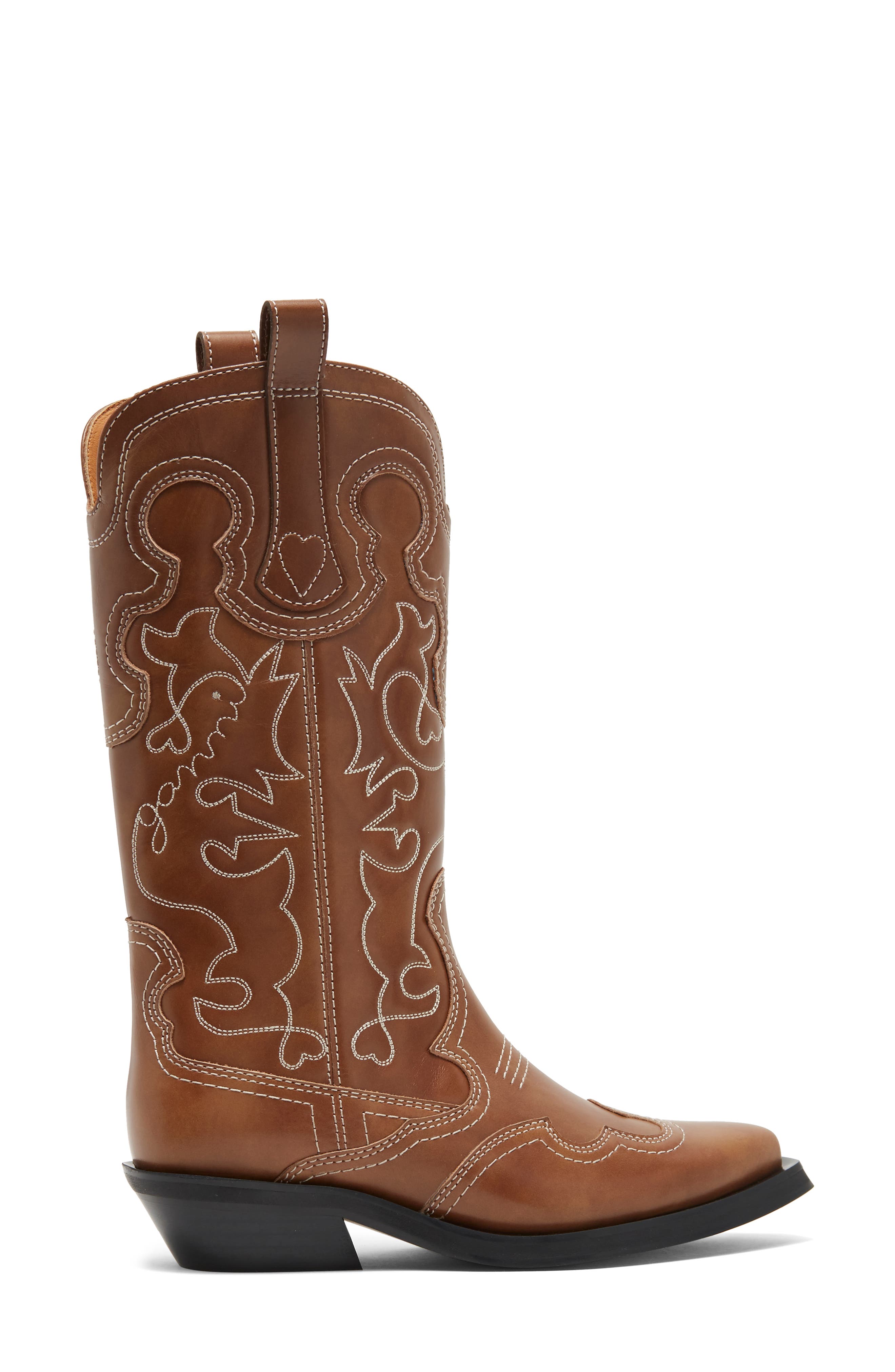 Ganni Embroidered Western Boot, Alternate, color, 