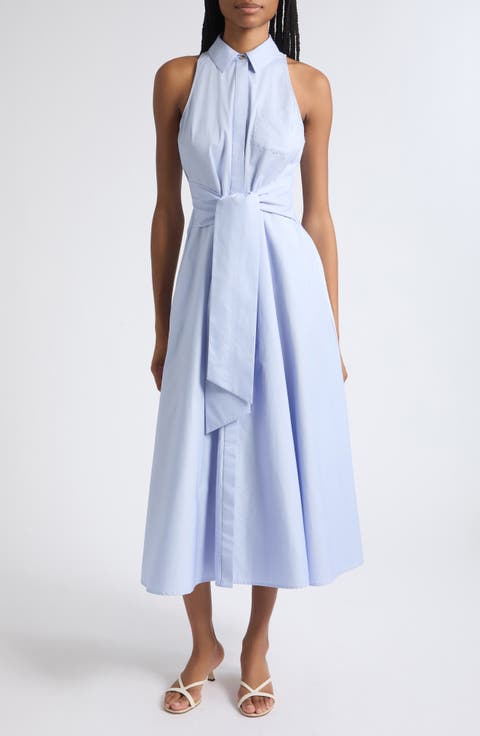 Chelsea Sleeveless Tie Front Cotton Midi Dress