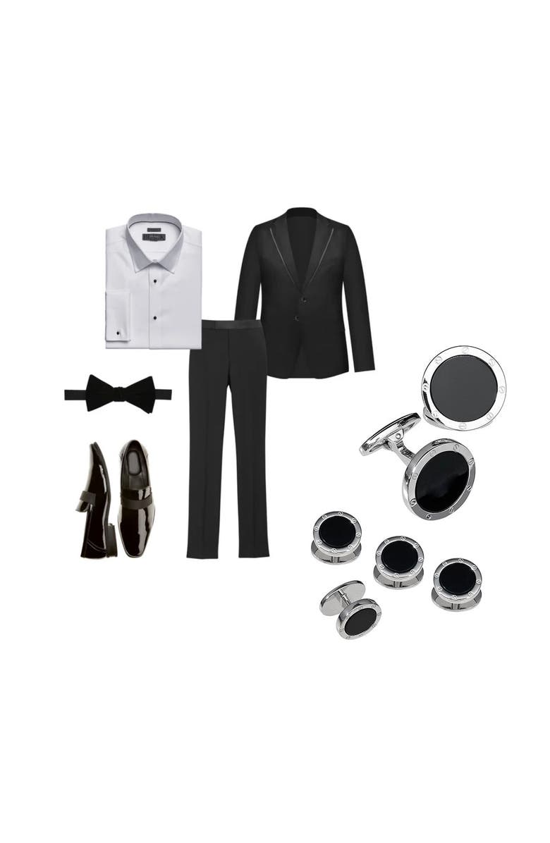 Jan Leslie Rivet Etch Sterling Cufflinks & Studs, Alternate, color, Black