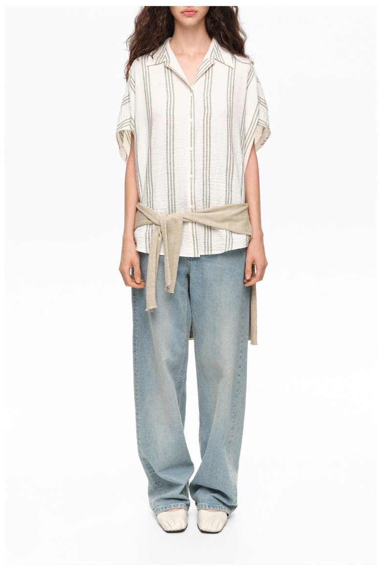 Striped Button-Up Shirt, Alternate, color, GREEN