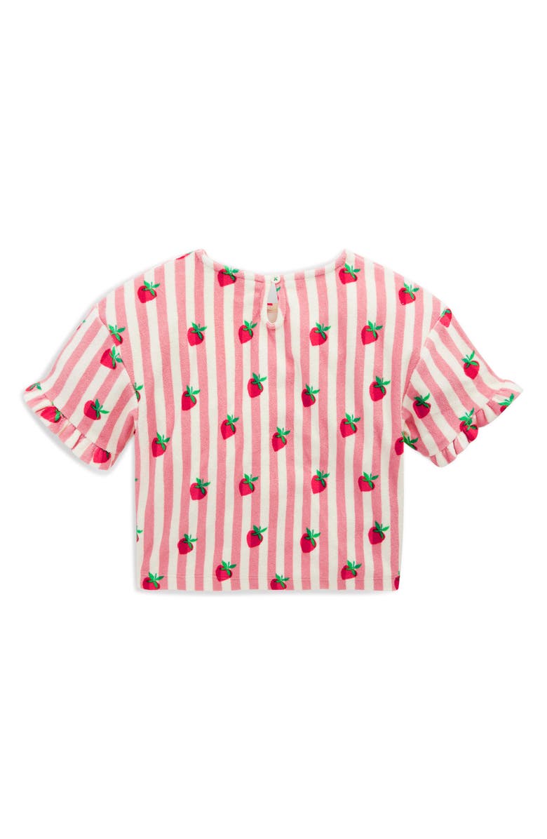 Mini Boden Kids' Dropped Shoulder Cotton Terry Cloth T-Shirt, Alternate, color, Blush Strawberry Stripe