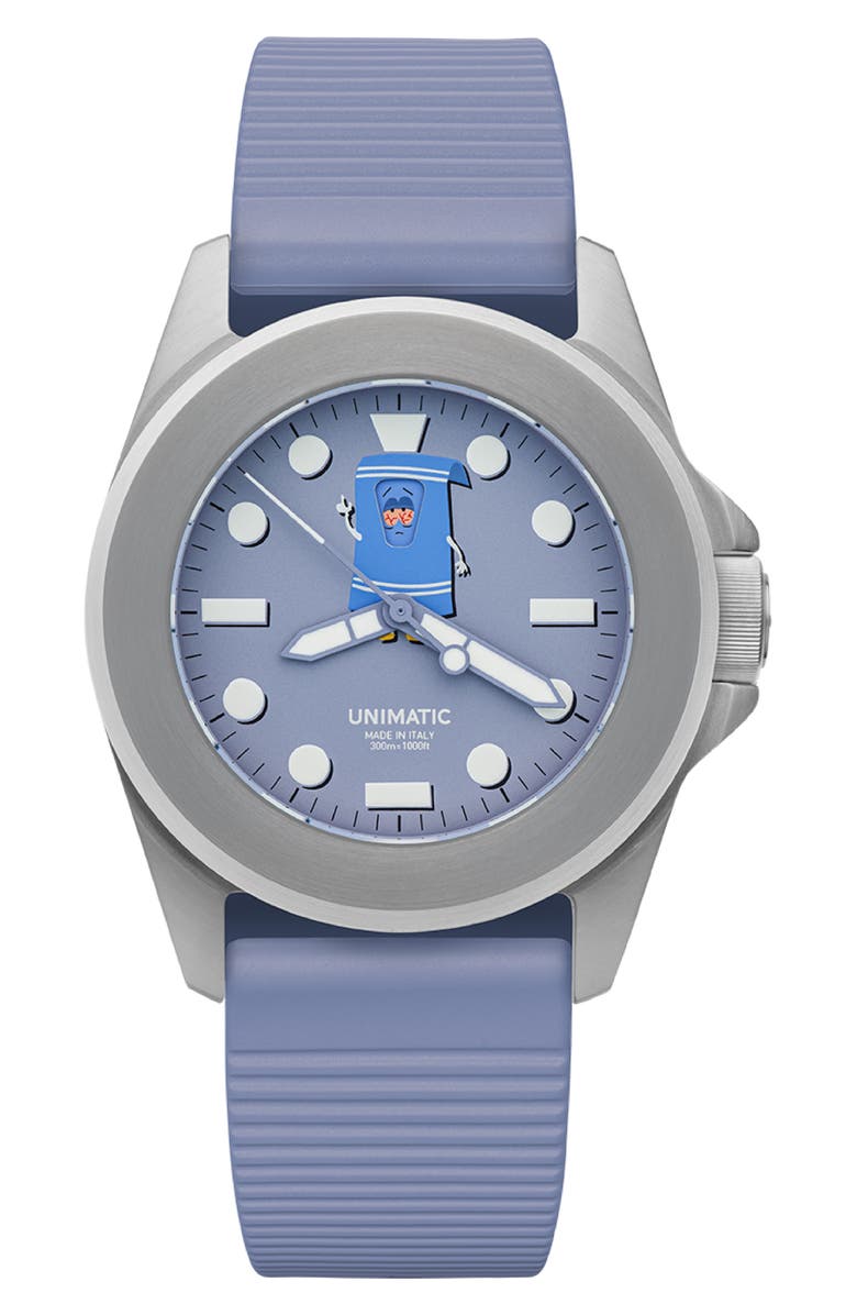 UNIMATIC x South Park Modello Quattro Towelie Toolwatch UT4 Silicone Strap Diving Watch, 49mm, Alternate, color, Lilac