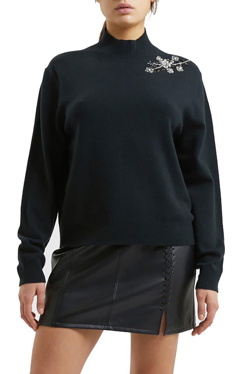 French Connection Baby Soft Embellished Mock Neck Sweater, Main, color, 