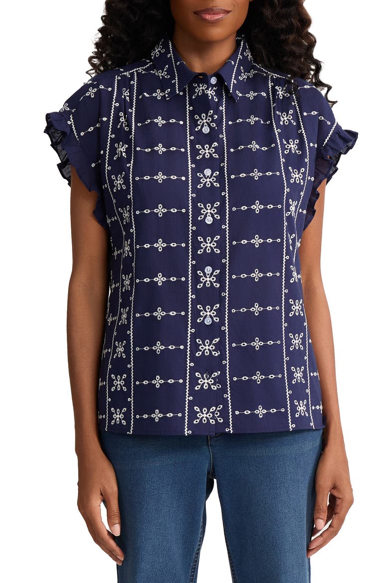 Embroidered Shirt, Main, color, PACIFIC NAVY / NATURAL WHITE