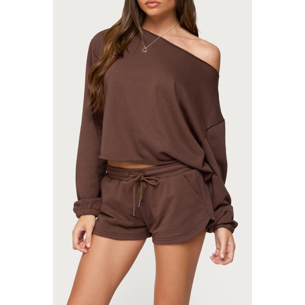 Edikted Kordelia One-shoulder Sweatshirt In Brown