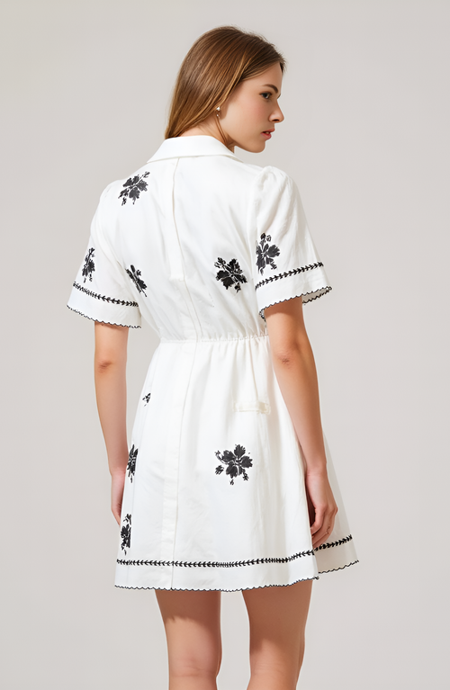 Modenaire Scalloped Trim Short-sleeve Button-front Embroidered Shirt Dress In Multi