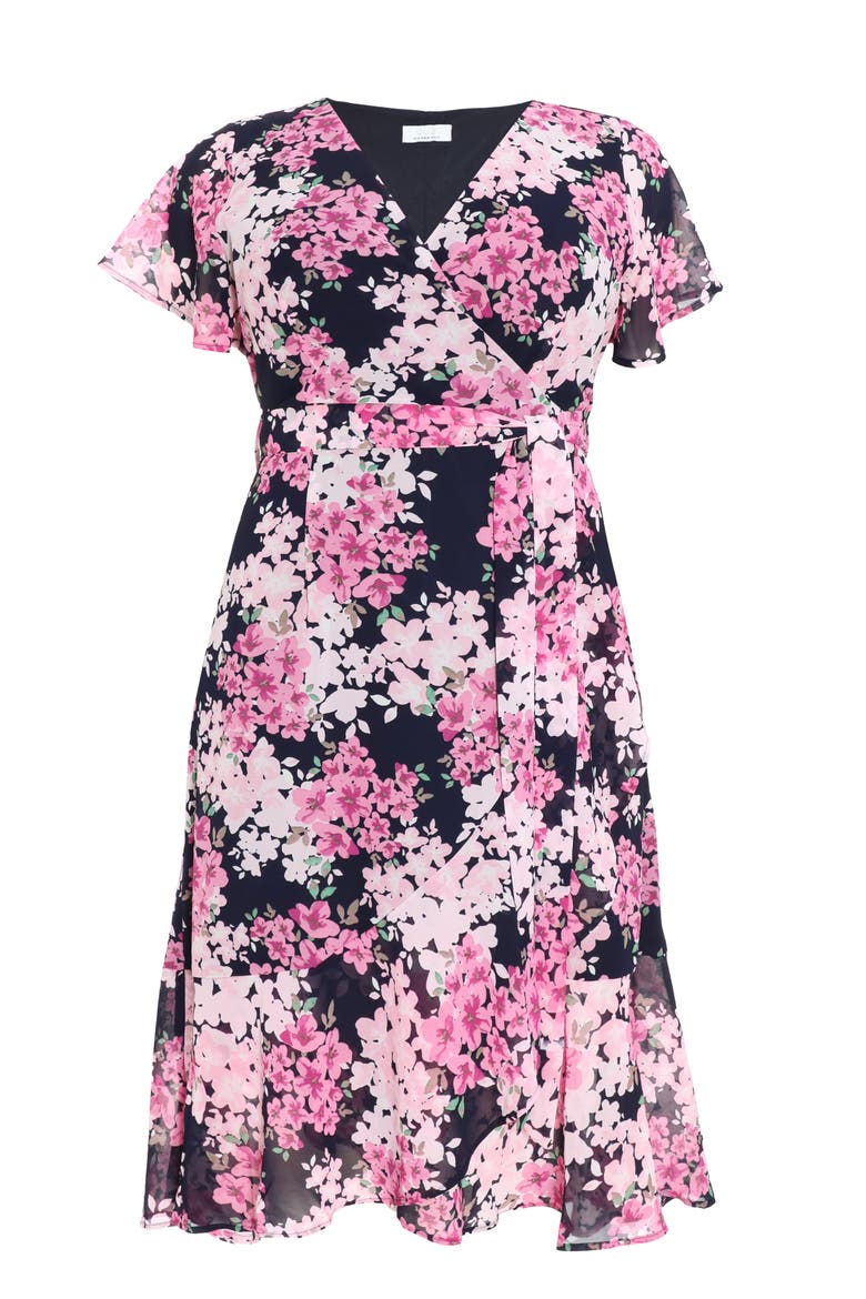 Floral Print Midi Dip Hem Dress, Alternate, color, Blue