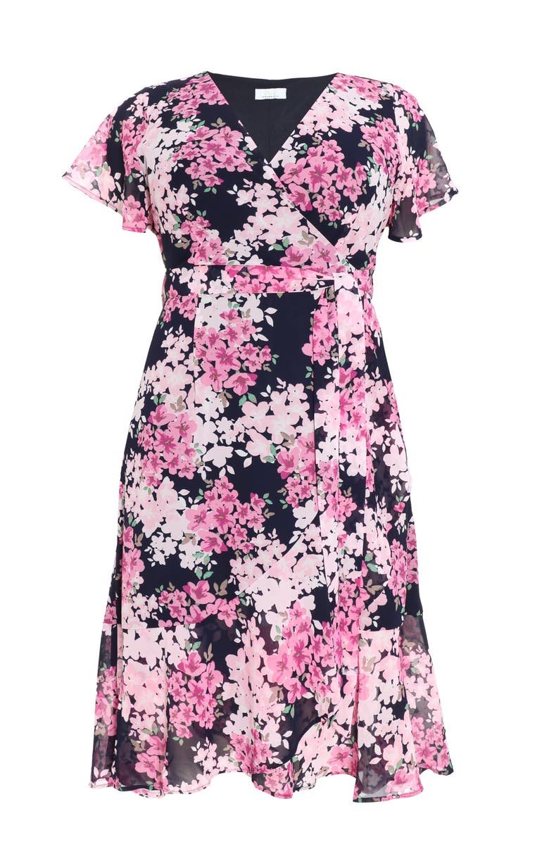 QUIZ Floral Print Midi Dip Hem Dress, Alternate, color, 