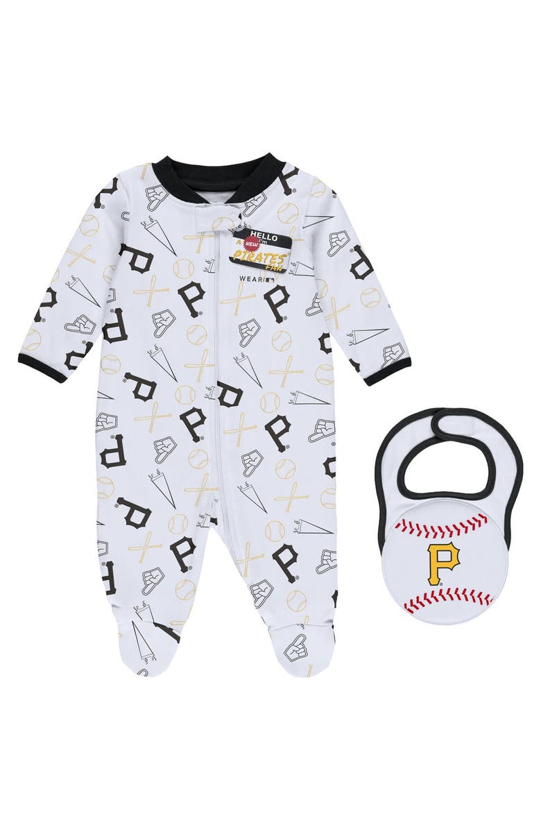 WEAR by Erin Andrews Newborn & Infant WEAR by Erin Andrews White Pittsburgh Pirates Sleep & Play Full-Zip Footed Jumper with Bib, Main, color, 