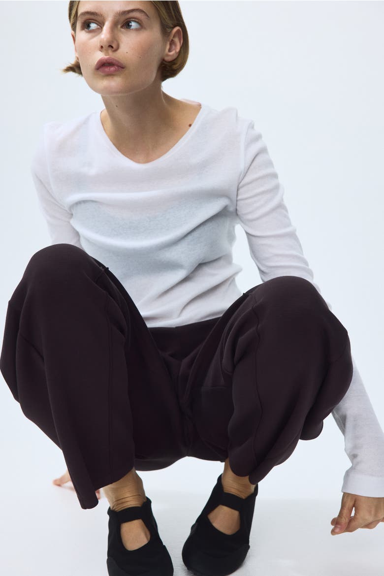 Viscose-blend Barrel-leg Pants, Alternate, color, Dark brown