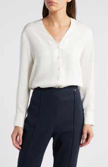 Theory Long Sleeve Silk Button-Up Shirt