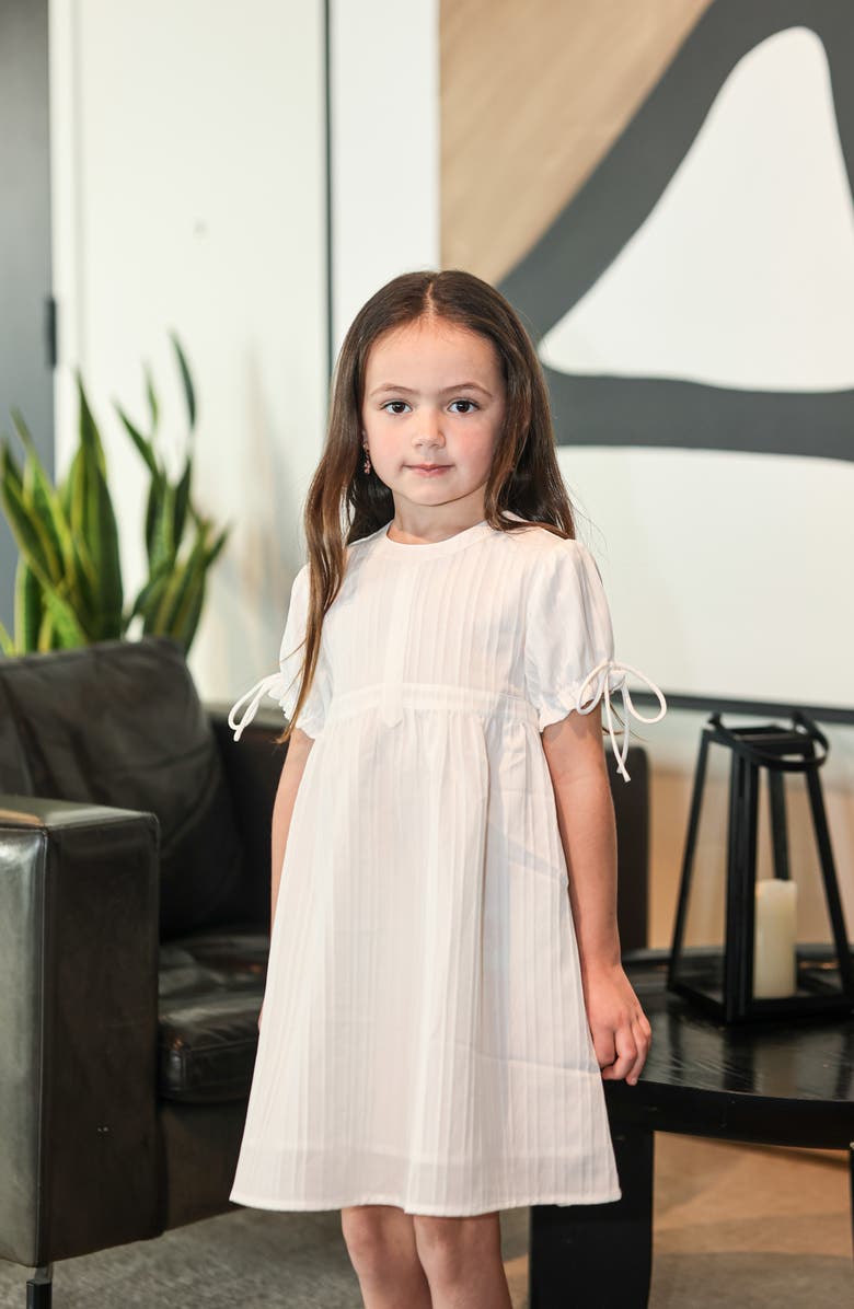 Manière Kids' Puff Sleeve Cotton Blend Dress, Alternate, color, White