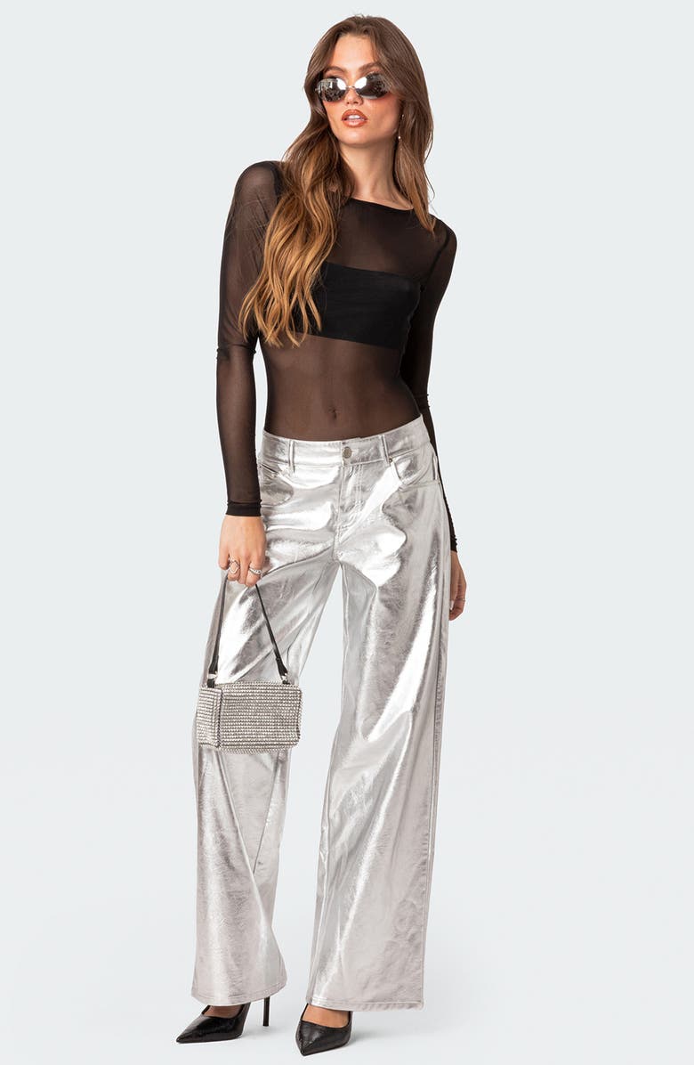 EDIKTED Sheer Bandeau Mesh Bodysuit, Alternate, color, Black