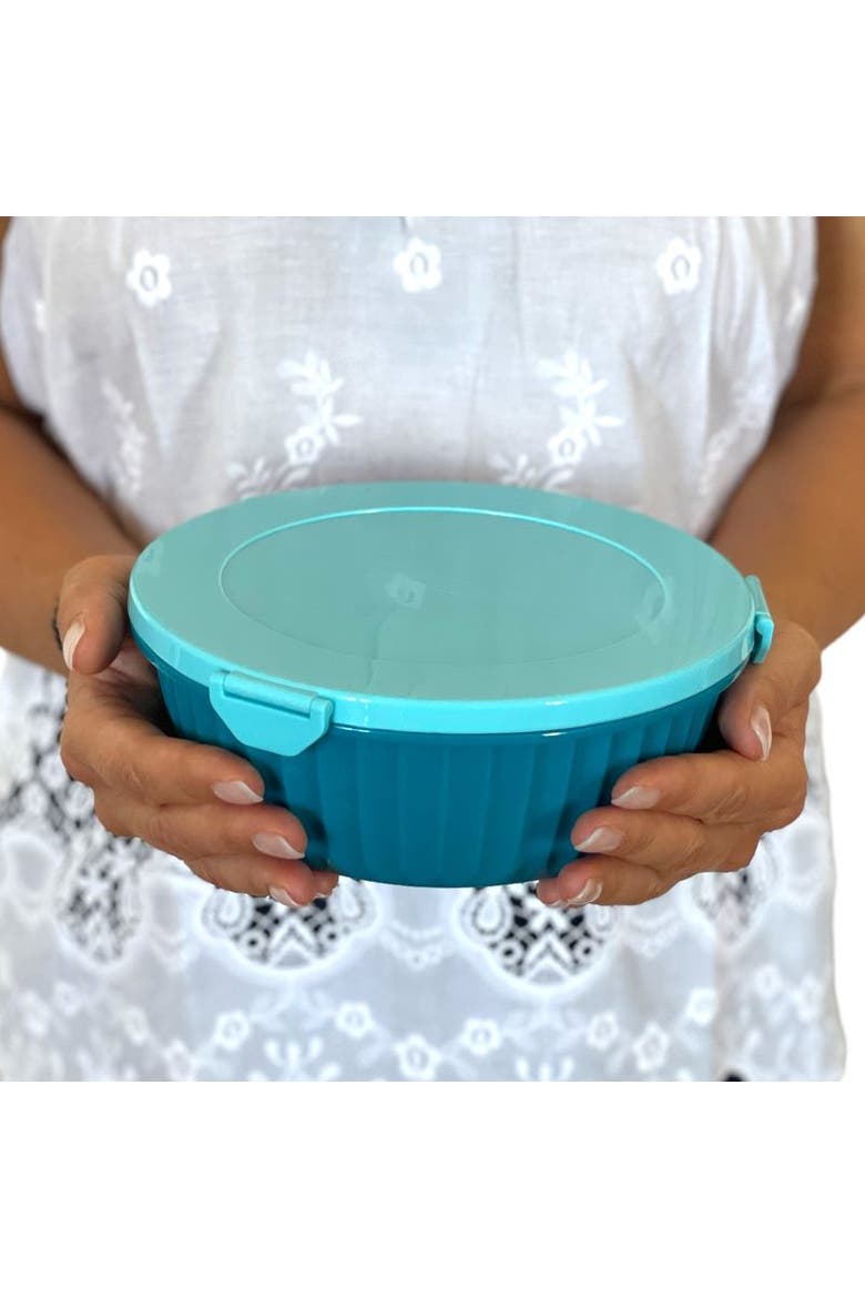 Bento-Style Salad Bowl with 3-Part Divider and Dip Cup, Alternate, color, Lagoon Blue
