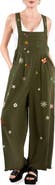 Billy T Oooh La La Embroidered Wide Leg Denim Overalls