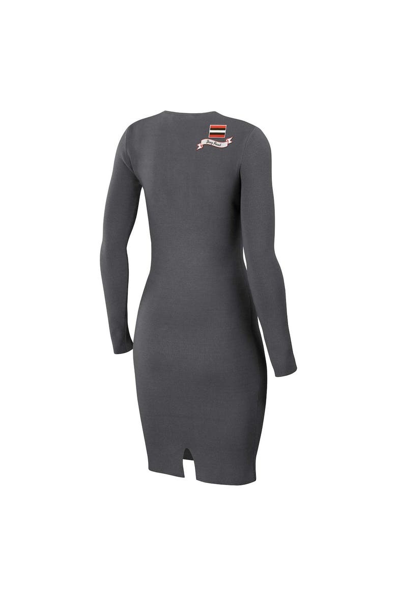Women's WEAR by Erin Andrews Charcoal Cleveland Browns Lace Up Long Sleeve Dress, Alternate, color, Charcoal