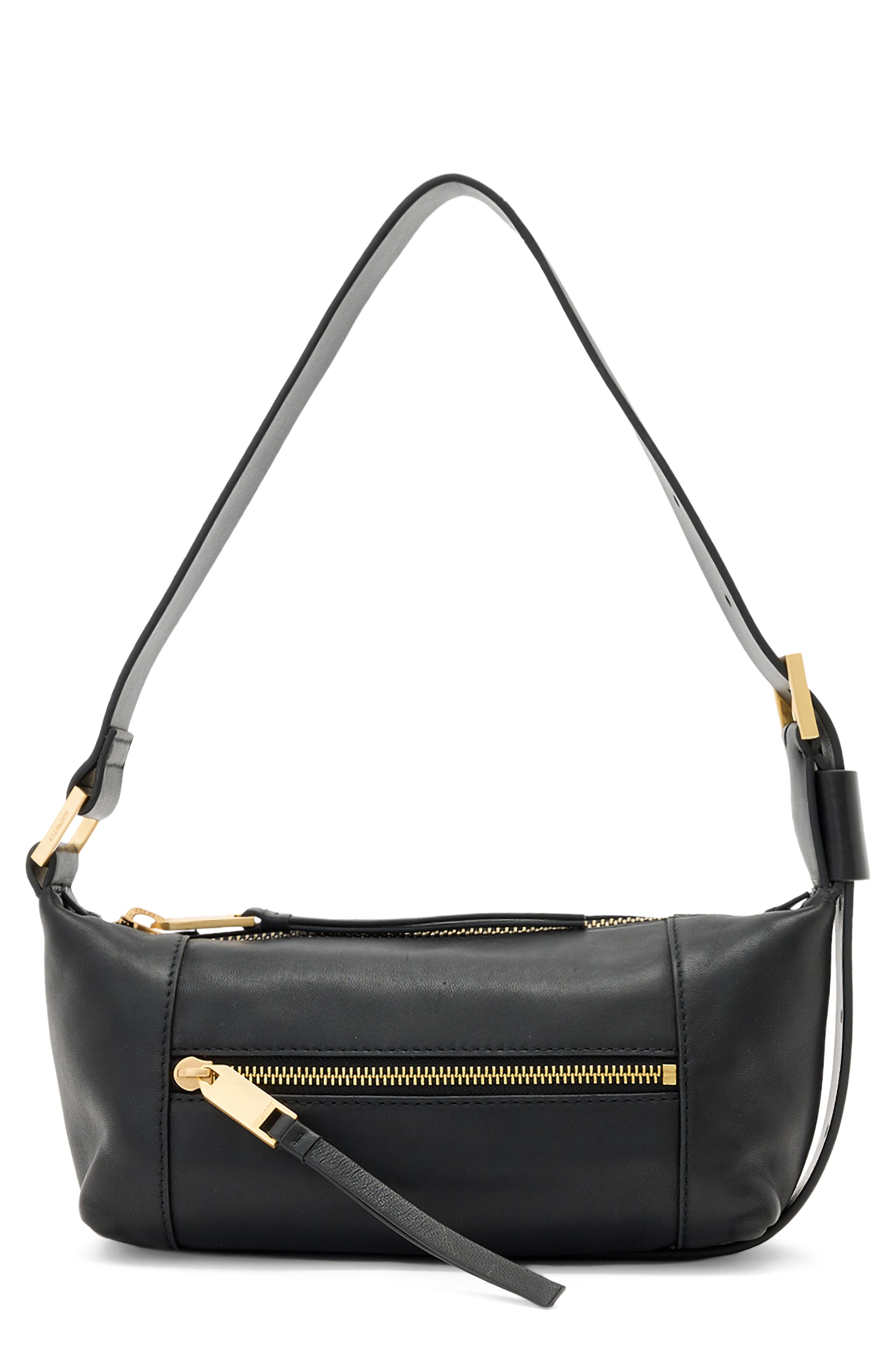 AllSaints Mini Vega Leather Shoulder Bag, Main, color, Black