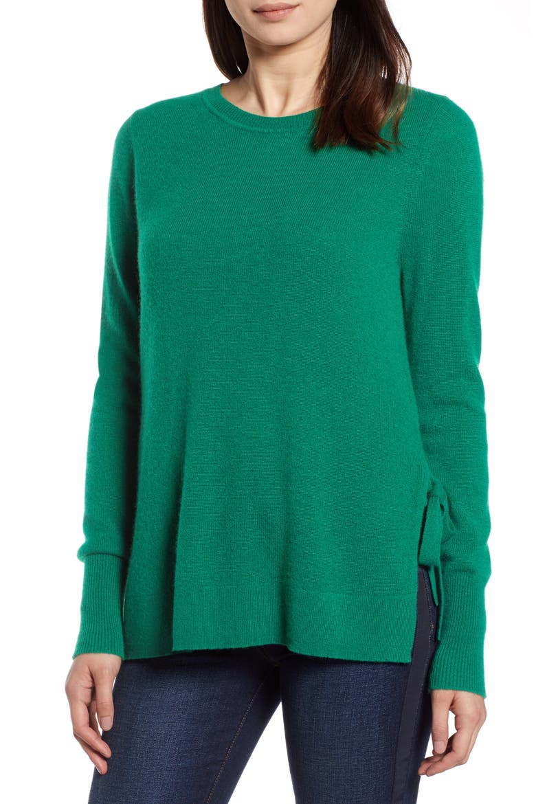 Side Tie Cashmere Sweater, Main, color, GREEN ULTRA