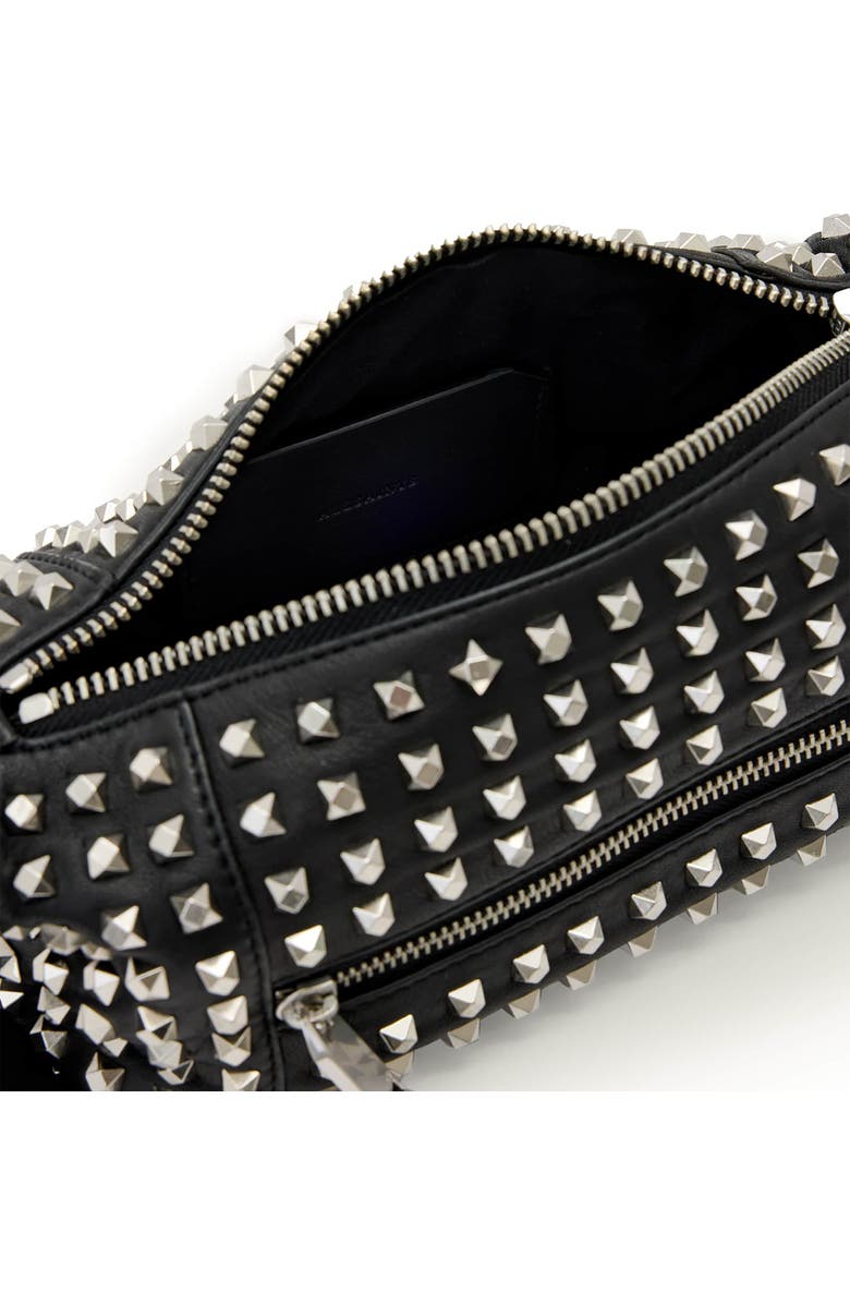 AllSaints Mini Vega Studded Leather Shoulder Bag, Alternate, color, Black