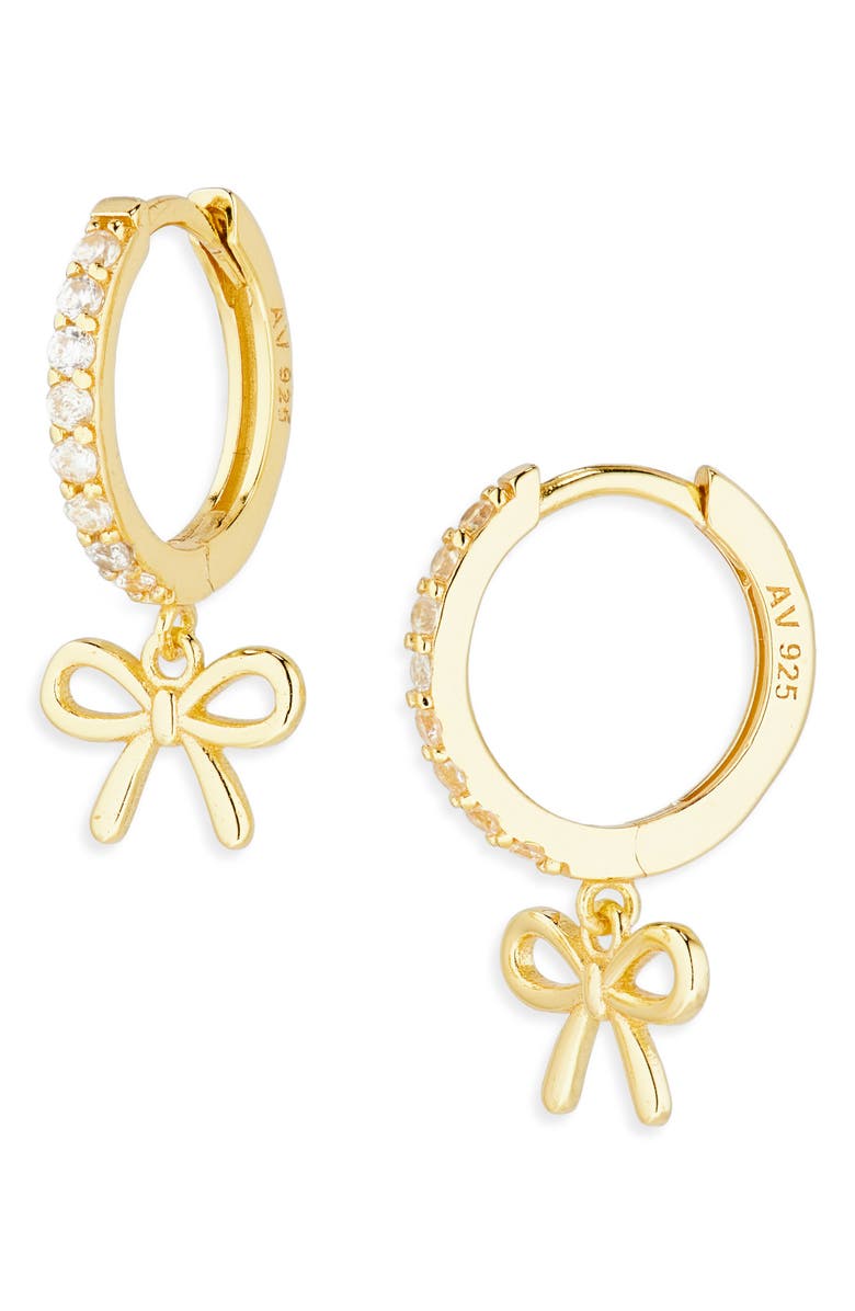 ARGENTO VIVO Bow Dangle CZ Pavé Huggie Hoop Earrings, Main, color, Gold