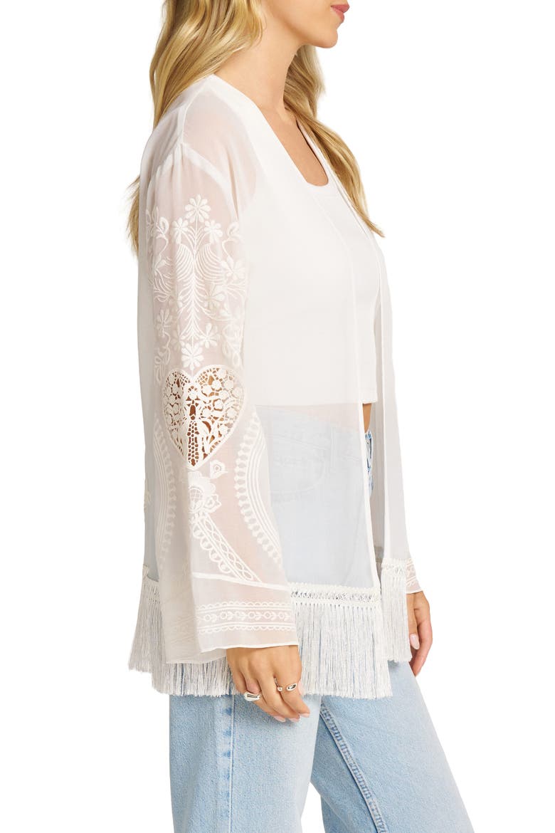 Embroidered Chiffon Top with Fringe Hem, Alternate, color, IVORY