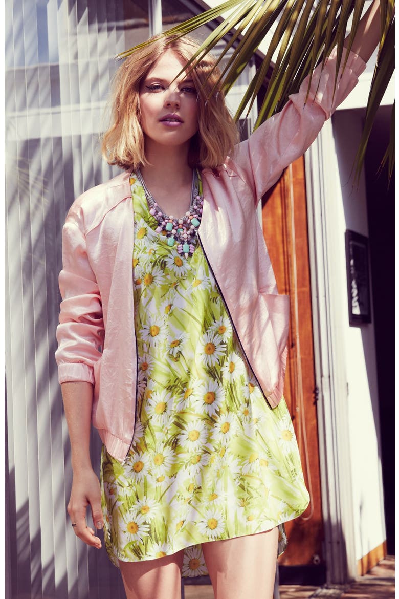 ASTR Satin Bomber Jacket, Alternate, color, PINK ROSE