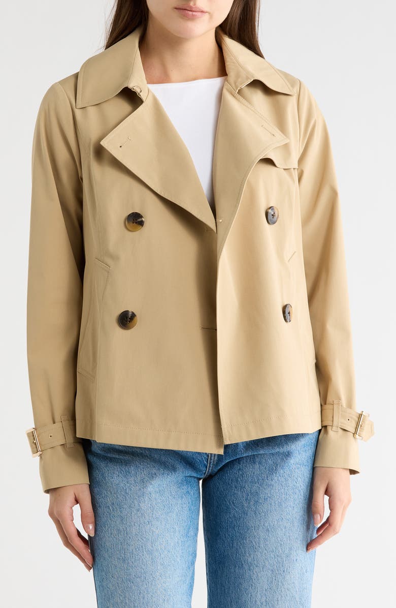 Michael Kors Short Trench Coat, Main, color, Khaki